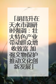 胡昌升在天水市调研时强调：壮大特色产业带动群众增收致富 加强文物保护推动文化创新发展